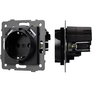 Механизм розетки с USB зарядкой SCT-MUAA-PL-BK-V (250V, 16A) (Arlight) 049819