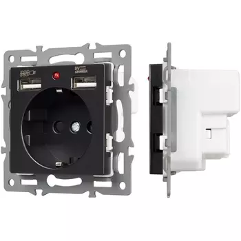 Механизм розетки с USB зарядкой SCT-MUAA-PL-BK (250V, 16A) (Arlight) 043734