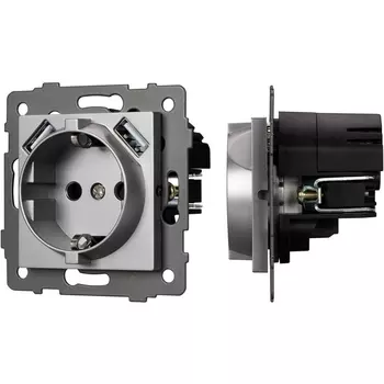 Механизм розетки с USB зарядкой SCT-MUAA-PL-GR-V (250V, 16A) (Arlight) 049820