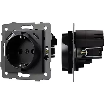 Механизм розетки с USB зарядкой SCT-MUAC-PL-BK-V (250V, 16A) (Arlight) 049830