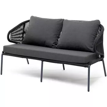 "Милан" диван 2-местный плетеный из роупа, каркас алюминий темно-серый (RAL7024) муар, роуп темно-серый круглый, ткань темно-серая 027 4SIS арт.УТ-00006846