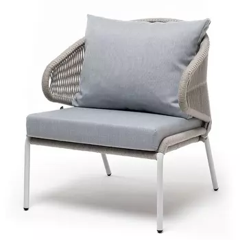 "Милан" кресло плетеное из роупа, каркас алюминий светло-серый (RAL7035) муар, роуп серый меланж круглый, ткань светло-серая 4SIS арт.УТ-00009430