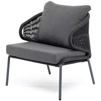 "Милан" кресло плетеное из роупа, каркас алюминий темно-серый (RAL7024) муар, роуп темно-серый круглый, ткань темно-серая 027 4SIS арт.УТ-00006818