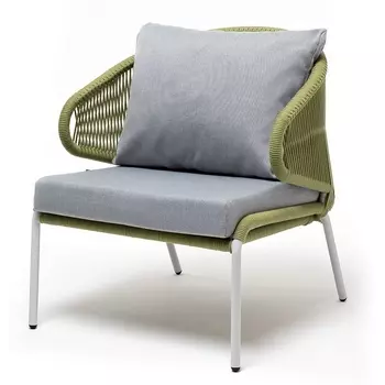 "Милан" кресло плетеное из роупа, каркас алюминий светло-серый (RAL7035) муар, роуп салатовый меланж круглый, ткань светло-серая 4SIS арт.УТ-00009570