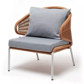 "Милан" кресло плетеное из роупа, каркас алюминий светло-серый (RAL7035) муар, роуп оранжевый меланж круглый, ткань светло-серая 4SIS арт.УТ-00009571