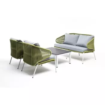 "Милан" лаунж-зона 4-местная плетеная из роупа (веревки), каркас алюминиевый светло-серый, роуп салатовый меланж 4SIS арт.УТ-00005964