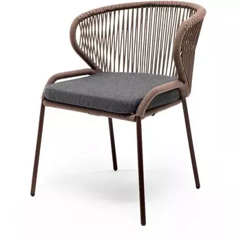 "Милан" стул плетеный из роупа, каркас алюминий коричневый (RAL8016) муар, роуп коричневый круглый, ткань темно-серая 027 4SIS арт.УТ-00007236