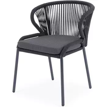 "Милан" стул плетеный из роупа, каркас алюминий темно-серый (RAL7024) муар, роуп темно-серый круглый, ткань темно-серая 027 4SIS арт.УТ-00006819