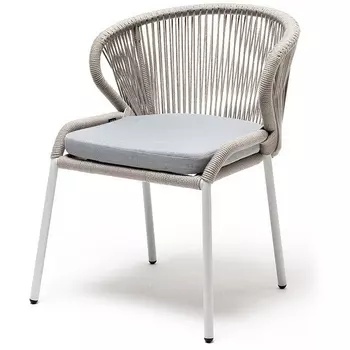 "Милан" стул плетеный из роупа, каркас алюминий светло-серый (RAL7035) муар, роуп серый меланж круглый, ткань светло-серая 4SIS арт.УТ-00006822
