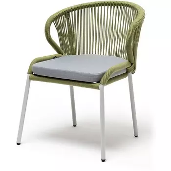 "Милан" стул плетеный из роупа, каркас алюминий светло-серый (RAL7035) муар, роуп салатовый меланж круглый, ткань светло-серая 4SIS арт.УТ-00007837
