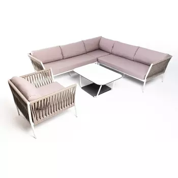 Модульная лаунж-зона из роупа (веревки), каркас из алюминия 4SIS Касабланка KAS-S5C1T1-5-SET