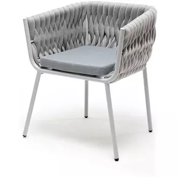 "Монако" стул плетеный из роупа, каркас алюминий светло-серый (RAL7035) муар, роуп светло-серый 40 мм, ткань светло-серая 4SIS арт.УТ-00006488