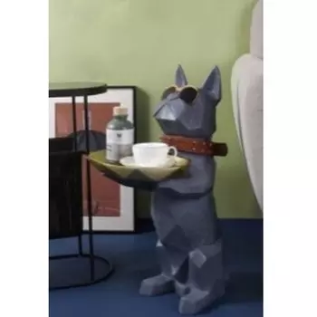 MY-D119 Большая статуэтка - бульдог с подносом для мелочей (серый) (MY iNTERNO)