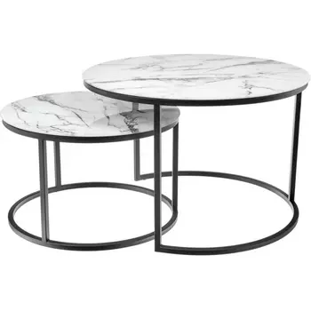 Набор кофейных столиков Bradex Home Tango белый мрамор с черными ножками (RF 0601)