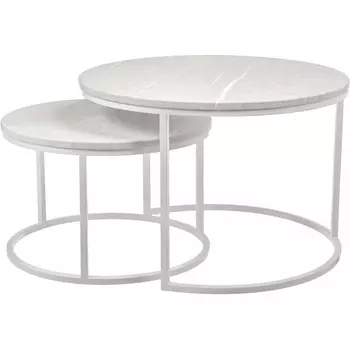 Набор кофейных столиков Bradex Home Tango бежевый мрамор с белыми ножками, 2шт (RF 0611)