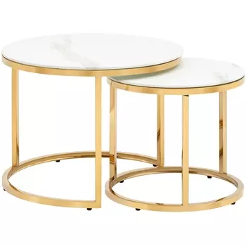 Набор журнальных столиков Stool Group Селена 60 и 45 см стекло белый мрамор сталь золото УТ000036343