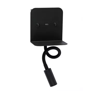 Настенный светильник на гибкой ножке светодиодный с полкой Kink Light Лалит 08074,19 черный с разъёмом USB