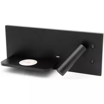 Настенный светильник светодиодный с полкой Kink Light Норти 08075L,19 черный (левое) с разъёмом USB, беспроводная зарядка