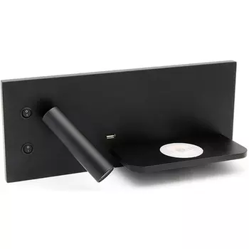 Настенный светильник светодиодный с полкой Kink Light Норти 08075R,19 черный (правое) с разъёмом USB, беспроводная зарядка