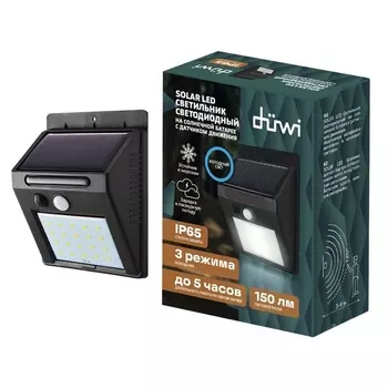 Настенный светильник IP65 уличный светодиодный на солнечных батареях с датчиком движения duwi 25012 8 Duwi