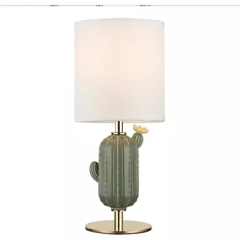 Настольная лампа Odeon Light Cactus 5425/1TA золотой/зеленый/белый/металл/керамика/ткань E27 1*40W