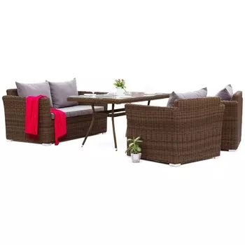 Обеденная группа из искусственного ротанга, цвет коричневый 4SIS Аффогато AS2C2T-4-SET brown