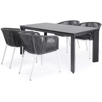 Обеденная группа на 4 персоны со стульями Бордо, каркас белый, роуп серый 4SIS Флоренция FLO-CB4T1-5-SET Gray