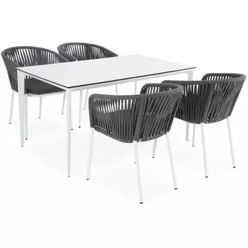 Обеденная группа на 4 персоны со стульями Бордо, каркас белый, роуп серый 4SIS Малага MAL-CB4T1-5-SET Gray