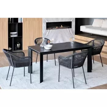 Обеденная группа на 4 персоны со стульями Лион, каркас темно-серый, роуп темно-серый 4SIS Венето VEN-CL4T1-5-SET D-gray