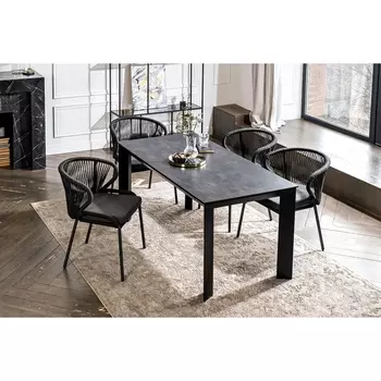 Обеденная группа на 4 персоны со стульями Милан, каркас темно-серый, роуп темно-серый 4SIS Венето VEN-CMIL4T1-5-SET D-gray