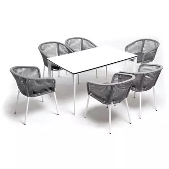 Обеденная группа на 6 персон со стульями Марсель, каркас белый, роуп светло-серый 4SIS Малага MAL-CM6T1-7-SET H-gray