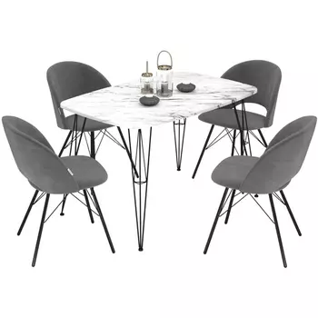 Обеденная группа Sheffilton SHT-DS217 бетон голубой/платин.серый/черный муар