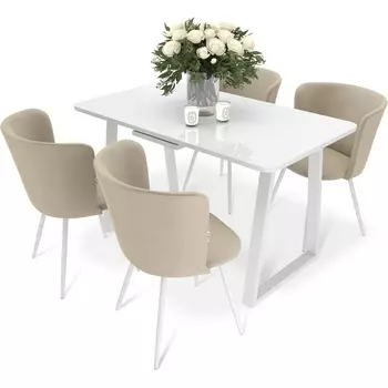 Обеденная группа Sheffilton SHT-DS233 белый глянцевый//ванильн.крем/бел.муар