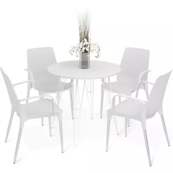 Обеденная группа SHT-DS199 белоснежная шагрень/хром лак/белый от фабрики Sheffilton