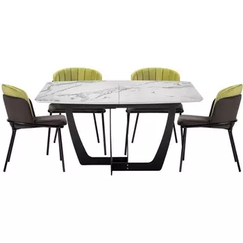 Обеденная группа Woodville Лиара темно-коричневый / оливковый / белый мрамор / графит 516468