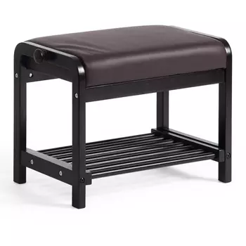 Обувница AX-1021 дерево: венге #9, экокожа темно-коричневая (дерево береза/экокожа) (Tetchair)