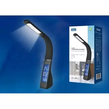 Офисная настольная лампа светодиодная с выключателем часами календарем и термометром TLD-550 Black/LED/260Lm/4500K/Dimmer Uniel