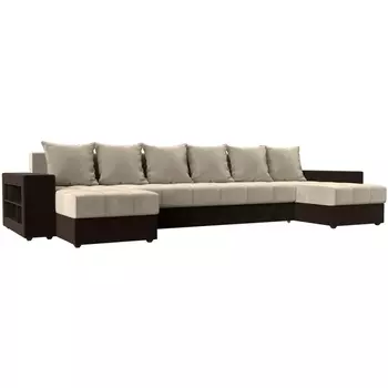 П-образный диван Дубай (основа микровельвет бежевый, компаньон микровельвет коричневый) Лига Диванов 110596