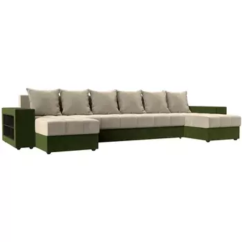 П-образный диван Дубай (основа микровельвет бежевый, компаньон микровельвет зеленый) Лига Диванов 110597