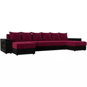 П-образный диван Дубай (основа микровельвет бордовый, компаньон микровельвет черный) Лига Диванов 110604