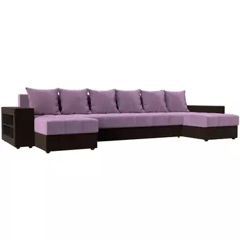 П-образный диван Дубай (основа микровельвет сиреневый, компаньон микровельвет коричневый) Лига Диванов 110602
