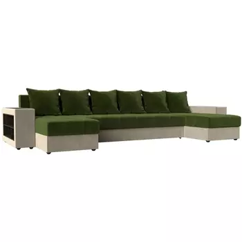 П-образный диван Дубай (основа микровельвет зеленый, компаньон микровельвет бежевый) Лига Диванов 110599