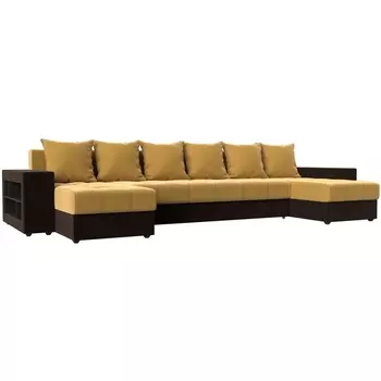 П-образный диван Дубай (основа микровельвет желтый, компаньон микровельвет коричневый) Лига Диванов 110600