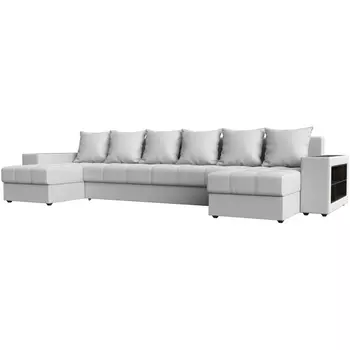 П-образный диван Дубай полки справа (Экокожа белый) Лига Диванов 31519R