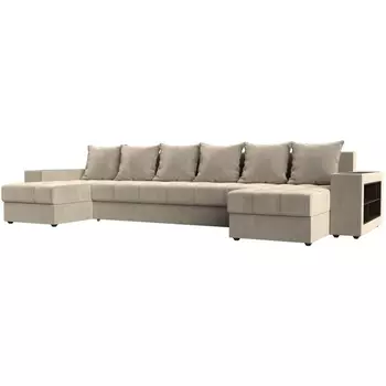 П-образный диван Дубай полки справа (Микровельвет бежевый) Лига Диванов 110587R