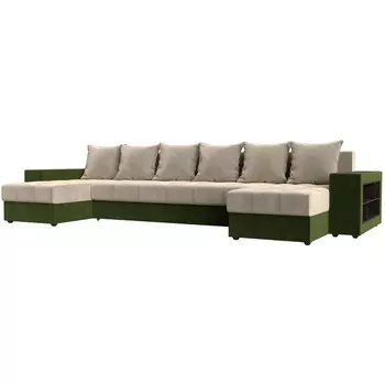 П-образный диван Дубай полки справа (Микровельвет бежевый) Лига Диванов 110597R