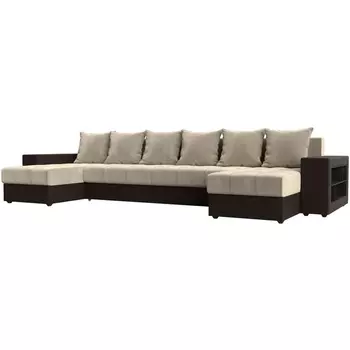 П-образный диван Дубай полки справа (Микровельвет бежевый) Лига Диванов 31510R