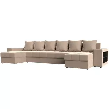 П-образный диван Дубай полки справа (Велюр бежевый) Лига Диванов 110610R