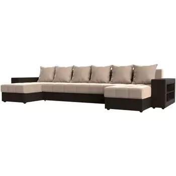 П-образный диван Дубай полки справа (Велюр бежевый) Лига Диванов 110618R