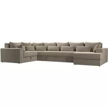 П-образный диван Майами оттоманка справа (микровельвет бежевый, подушки микровельвет БЕЖ/беж/беж) Лига Диванов 114789